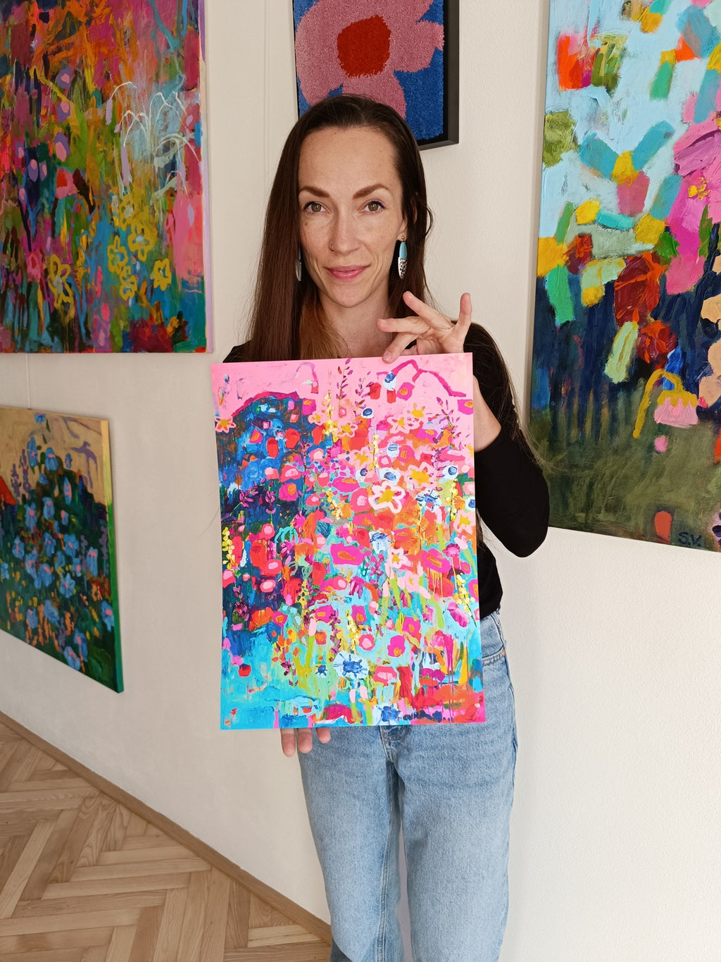 abstract pink floral artwork