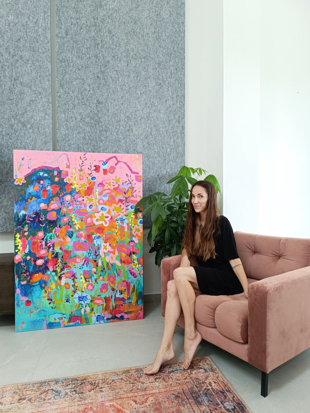 abstract pink floral artwork