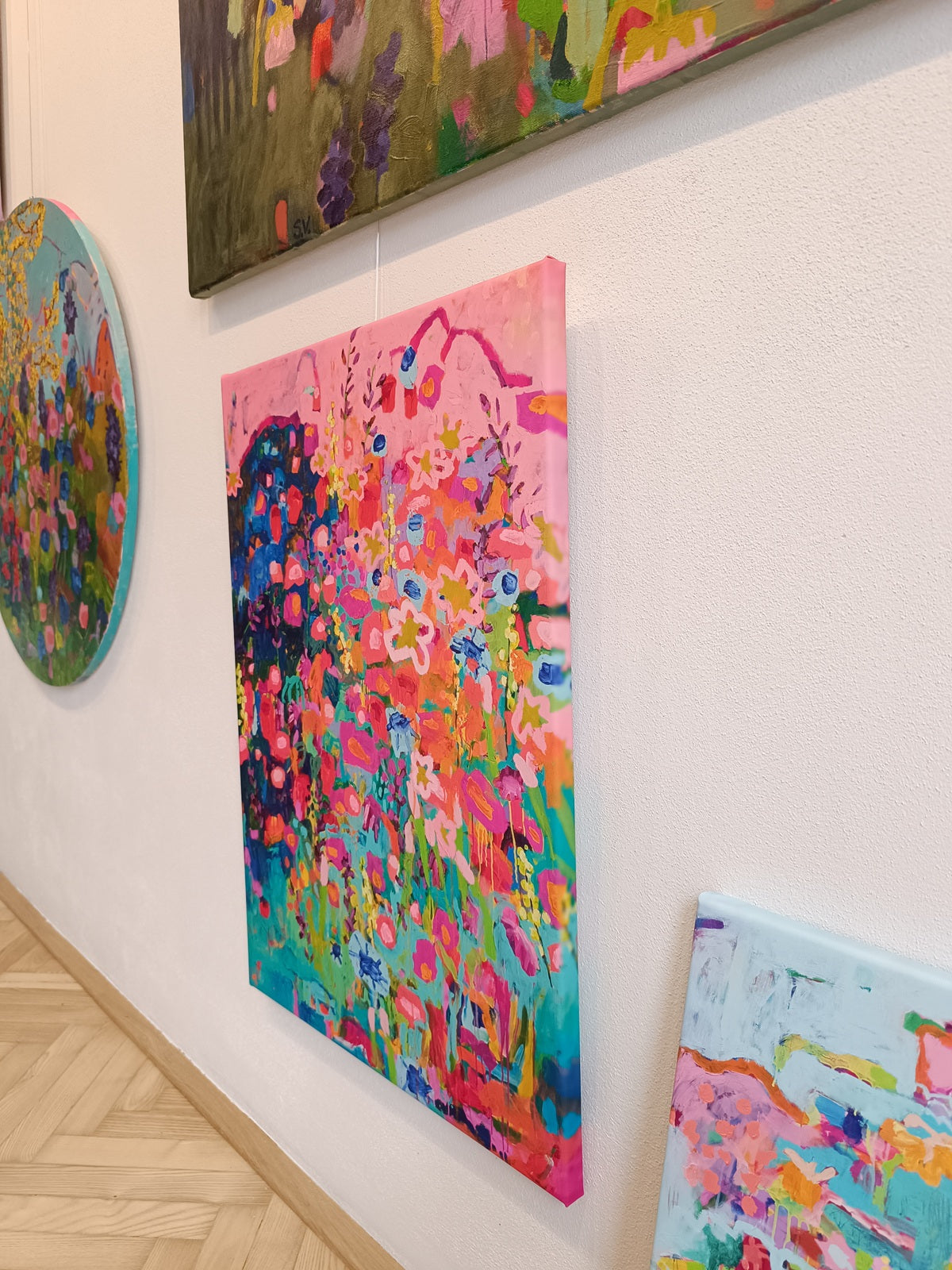 abstract pink floral artwork